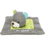 JUNIOR snuggler – plyšový mazlíček, čtverec s medvědí hlavou 13 x 13 cm