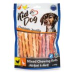 KIDDOG mix buvolích tyčinek s kuřecím a kachním masíčkem – 8 mm/12 cm 250 g