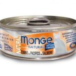 MONGE NATURAL kousky tuňáka s lososem pro kočky 80 g