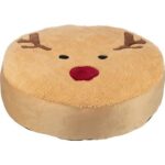 Xmas Cushion Moose – vánoční kulatý polštář sob, 60 cm, fleece/plyš, světlehnědá